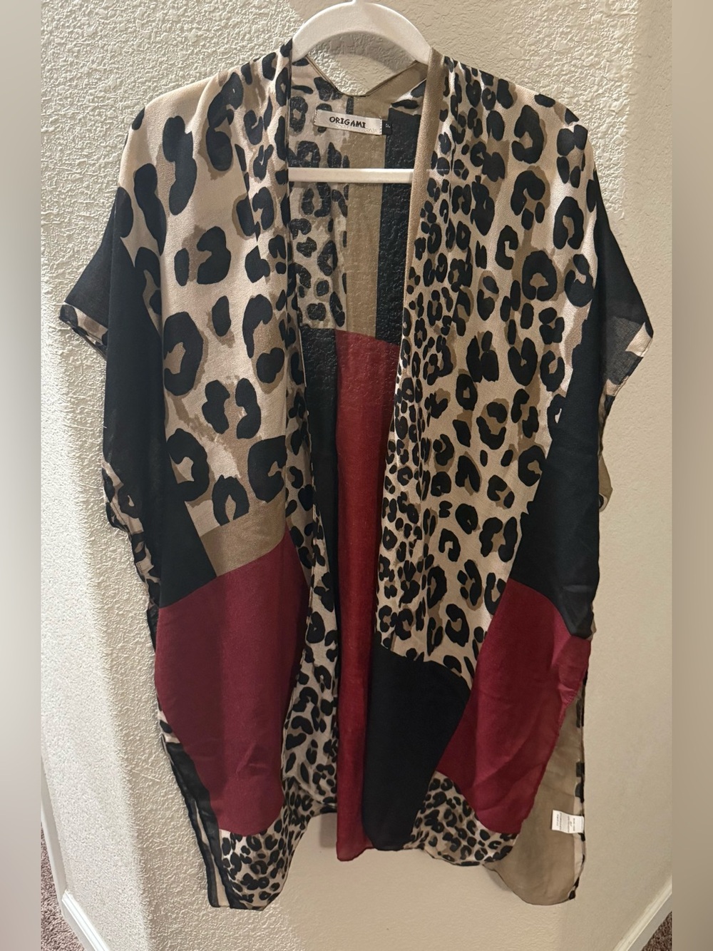 Origami—BEAUTIFUL Leopard Colorblock Sheer Kimono Duster